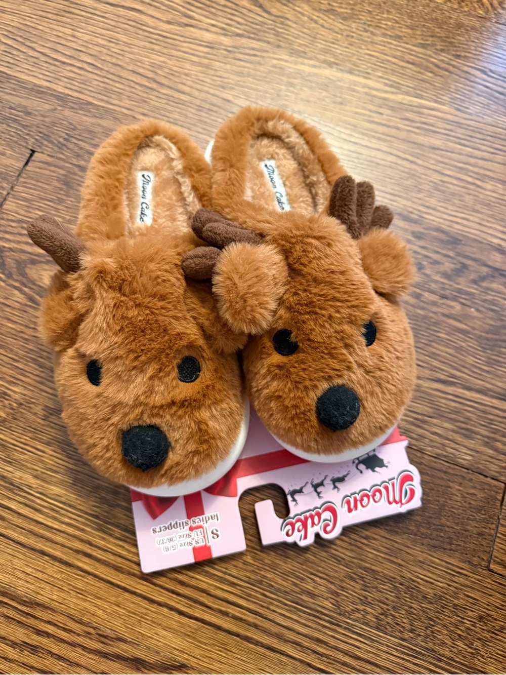 Plush Reindeer Slippers - Brown Fuzzy Slip-Ons